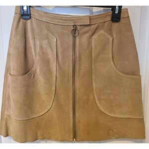 Reiss Trendy 100% Leather Suede Mini Skirt Sz 2 Full Front‎ Zipper Pockets Lined